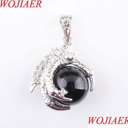 Pendant Necklaces Natural Dragon Claw Pendant Round Black Agate Stones Pendum Necklace For Men Women Jewelry Reiki Amet Gift N3112 Dr Dhhm2