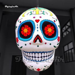 Funny Hanging LED Inflatable Skull Balloon Halloween Party Decorations 3m White Air Blow Up Skull Replica For Event