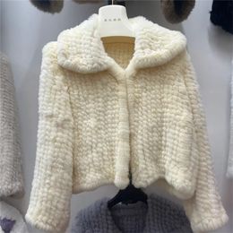Womens Fur Faux Autumn Winter Real Rex Rabbit Coats For Women Sweet Fashion Lapel DoubleFaced Woven Short Jacket Coat Y3112 220929