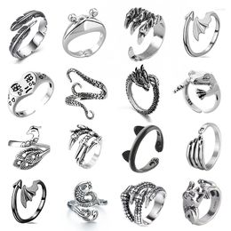 Cluster Rings Frog Shape Black Silver Colour Metal Punk Open Adjustable Design Animal Exaggerated Finger Ring For Women Men Party Jewellery