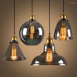 Pendant Lamps Retro Industrial Style Transparent Amber Smoke Grey El Restaurant Bar Desk Bedroom Simple Combination Glass Chandelier