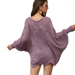 Women's Sweaters Fashion Hollow Sweater Women's Solid Colour Round Neck Knit Pullover Loose Harajuku Purple Fall 2022 Women Korean