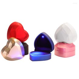 Jewellery Pouches Heart Shape LED Light Ring Holder Box Proposal Wedding Band Display Storage Heart-shaped Case