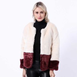 Women's Fur Faux Leather Coat Autumn and Winter Imitate Rex Rabbit Short Two Colours Women T220928