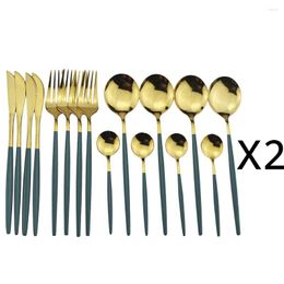 Flatware Sets 16Pcs/Set Blue Gold Tableware Set Knife Fork Spoon Luxury Dinnerware Stainless Steel Cutlery Kitchen