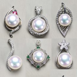 Pendant Necklaces Big Pearl Necklace For Women White Pendant 925 Sier Handmade Fashion Jewellery With Chain Gift 8Pcs/Lot Drop Delivery Dhcxu