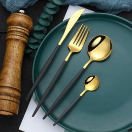 Dinnerware Sets Mirror Black Gold Stainless Steel Cutlery Set Christmas Tableware Coffee Ice Dessert Tea Spoons With Long Handle