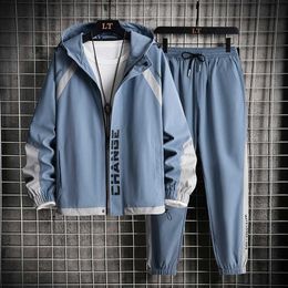 Men's Tracksuits Harajuku Style Tracksuit Men Piece Set Long Sleeve Hoodie Jacket and Sweatpants Men Jogging Suit Lightweight Clothes Autumn G220928