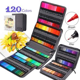 Markers ZSCM 8/12/24/36/160 120 Colours Dual Brush Pens Coloured Pencil Watercolour Art Fineliner Calligraphy 220929