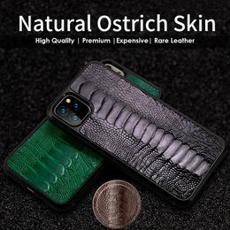 Genuine Real Ostrich Leather Cases For iPhone 14 Pro Max 13 12 Retro Business Armour Cover