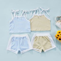 Clothing Sets Born Baby Summer Clothes 2Pcs Set Striped Print Camisole Elastic Waist Shorts For Boys Girls 6M-4T