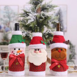 Christmas Decorations Cartoon Santa Claus Snowman Wine Bottle Bag Home Festive Party Supplies Champagne Gift Holders Table Decoration RRB15895