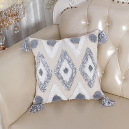 Pillow Colour Tufted Decorative Pillowcase Tassels Bohemian Thick Handmade Pillows Case Home Bed Sofa Chair Seat Cover 45 45CM