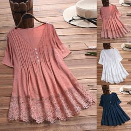 Women's Blouses Women Fashion Lace Hollow Out V-Neck Big Size Long Short Sleeve Shirts Female Asymmetrical Blusa Embroidery Tunic Tops