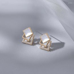 Stud Earrings Korean Fashion Simple Square Opal Modern Women 2022 Shiny Zircon Jewelry Wedding Gift Party Accessories