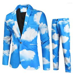 Men's Tracksuits Men's Two-piece Sets Fashion Casual Color Printed Jacket Pant Suit Formal Work Soft Warm Winter Men Suits Slim Fit