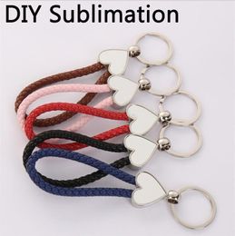 Sublimation Blank Heart-shaped Keychain Favor Leather Braided Head Rope Circle DIY Photo Key Pendant Mini Christmas Gift RRE14610