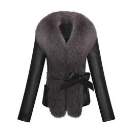 Women's Fur Faux Leather Jacket plus Size Short Cotton Imitation Collar Coat PU for Women T220928