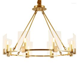 Pendant Lamps Post Modern Foyer Light Luxury Lights Square Clear Glass Shade Bedroom El Hall Decotation 8 Lamp Copper Droplight