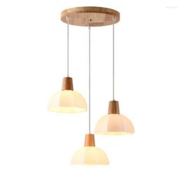 Pendant Lamps Nordic Log Style Restaurant Chandelier Combination Stair Lamp Meal Creative Simple Art Solid Wood 3heads Hanging