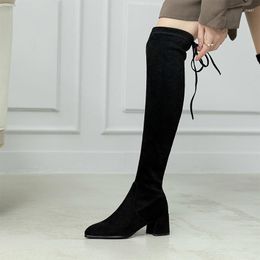 Boots Black Sexy Over The Knee Women High Heels Shoes Ladies Thigh Winter Kid Suede Long Female Shoe Size 43