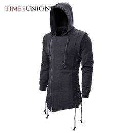 Men's Hoodies Sweatshirts Streetwear Fashion Hooded Loose Coat Zipper with Side Lashing Crossed Plus Size Sweatshirt 220929