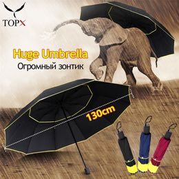 Umbrellas Quality 130cm Double Strong Wind Resistant Umbrella Rain Women Large 3Fold Big Men Family Travel Business 220929