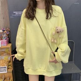 Women's Hoodies Kawaii Bear Doll Sweatshirts Women Plus Size Loose Casual Pullovers 2022 Spring Autumn Fashion Yellow Cottagecore Sweatshirt