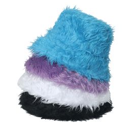 Autumn Winter Bucket Hats Tide Warm Fur Plush Wide Brim Hat Light Plate Solid Colour Basin Caps