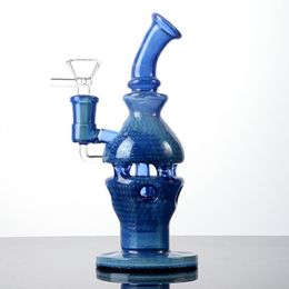 Wholesale Heady Blue Hookahs Water Glass Bongs Unique 8Inch Smoking Pipes Bong Fab Egg Dab Oil Rigs Perc Percolators With Bowl WP2282