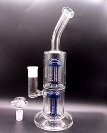 Clear Glass Water Bong Hookahs 12 inch Double Blue Tree Arm Perc Oil Dab Smoking Pipes Shisha with Bowl Accessories