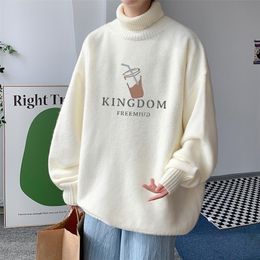 Mens Sweaters High Quality Oversized Warm Mens Sweater Thick Turtleneck Youth Men Winter Casual Loose Patterned Couple Outfit Pullovers 220929