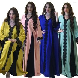 Ethnic Clothing Muslim Abaya Lace Dress V Neck African Dashiki Vestido Cardigan Kimono Long Robe Gowns Jubah Middle East Ramadan Arab