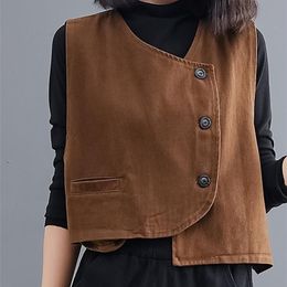 Women's Vests Women Loose Cotton V-neck Sleeve Button Solid Colour Casual Coat Spring Korean Style Vintage Simple Cosy Top 220928