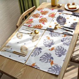 Table Mats PVC Placemat For Dining Mat Cloth Linen Flax Heat Insulation Non-Slip Gold Plated Flamingo Leaf Placemats Bowl 1pc
