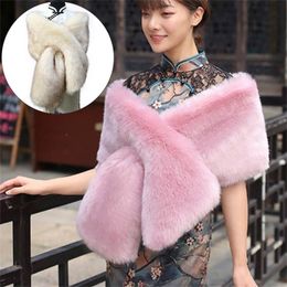 Women's Fur Faux Bridal Shawl Wedding Cape Cloaks Coat For Evening Party Solid Collar Warm Scarf 220928