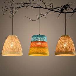 Pendant Lamps Restaurant Bar Rattan Woven Chandelier Handmade Bamboo Ceiling Lamp Cafe Lounge Decoration