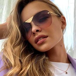 Sunglasses Fashion Pilot Rimless Women's Big Brand Designer Metal Ocean Lens Gradient Square Sun Glasses Female
