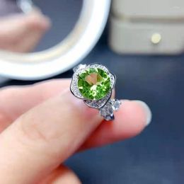 Cluster Rings 925 Silver Jewellery With Emerald Zircon Olive Green Gemstones Ring For Women Wedding Anniversary Banquet Party Gifts