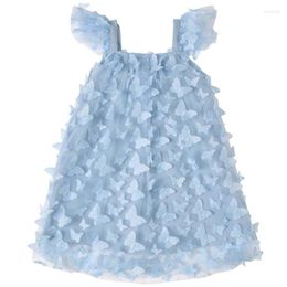 Girl Dresses 2022 Summer Butterfly 3D Embroidered Chiffon Girls Dress Cute Sisters Flying Sleeve Tulle Sling Princess 12M-6T