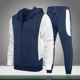 New Tracksuit Men Casual Sets Patchwork Autumn Winter Hoodie Pants 2 Piece Set Men's Sportswear Joggers Sport Suit Clothing