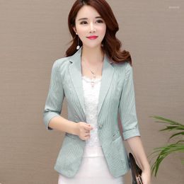 Women's Suits 2022 Women Stripe Business Spring Autumn Female Blazers Jackets Short Slim Blazer Suit Outerwear Plus Size 3XL R729