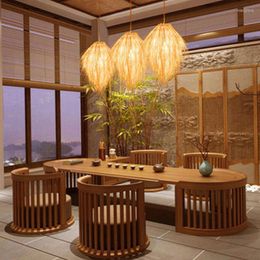 Pendant Lamps El Restaurant Bamboo Chandelier Lamp Decor Light Tea Room Cafe Lounge Natural Rattan