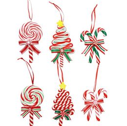 christmas tree clay UK - Christmas Tree Decoration Ornament Simulated Soft Clay Lollipop Red White Candy Cane Tree Pendants Xmas Decor For Home SN4917