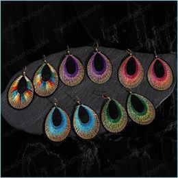 Dangle Chandelier Vintage Embroidery Big Water Drop Green Earrings Ethnic Boho Handmade Dangle Earring For Women Brincos Delivery 20 Ots98