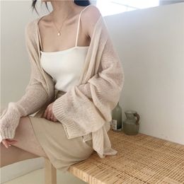 Women's Knits Tees Air-conditioned Shirt Ice Silk Sunscreen Knitted Cardigan Summer Thin Short Lazy Windshield Shawl 220929