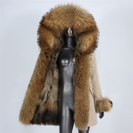 Womens Fur Faux Fashion Long Waterproof Parka Real Coat Hood Winter Jacket Women Natural Raccoon Warm Outerwear Detachable 220929