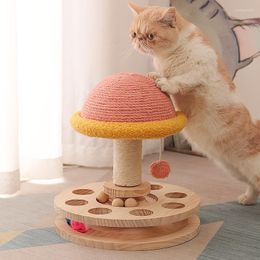 Cat Toys Mushroom Scratcher Pet Track Toy 3 In 1 Scratching Post Natural Sisal And Wood Base Grinding Claw Funny Interactive