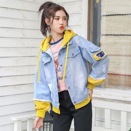 Women s Jackets Autumn Winter Hooded Denim For Women Casual Jeans Holes Vintage Harajuku Coat Female loose Streetwear Coats 220929