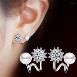 Stud Earrings Huitan Fancy Simulated Pearl With Shiny White CZ Graceful Ear Piercing Accessories For Women Wholesale Jewelry